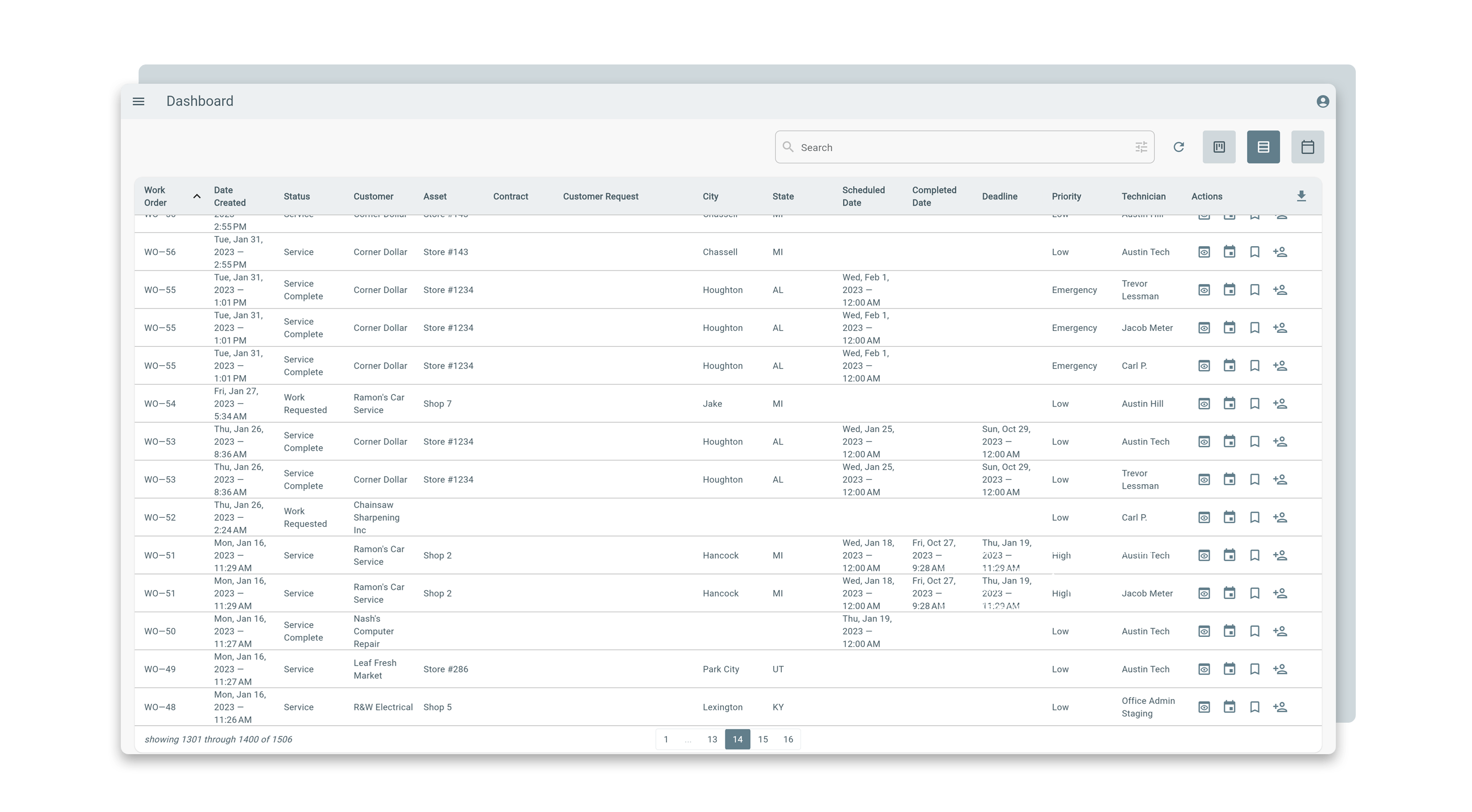 table view Dashboard Feature Page